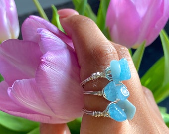 SILVER AQUAMARINE RING | aquamarine rings for women | silver wire jewelry | silver rings aquamarine