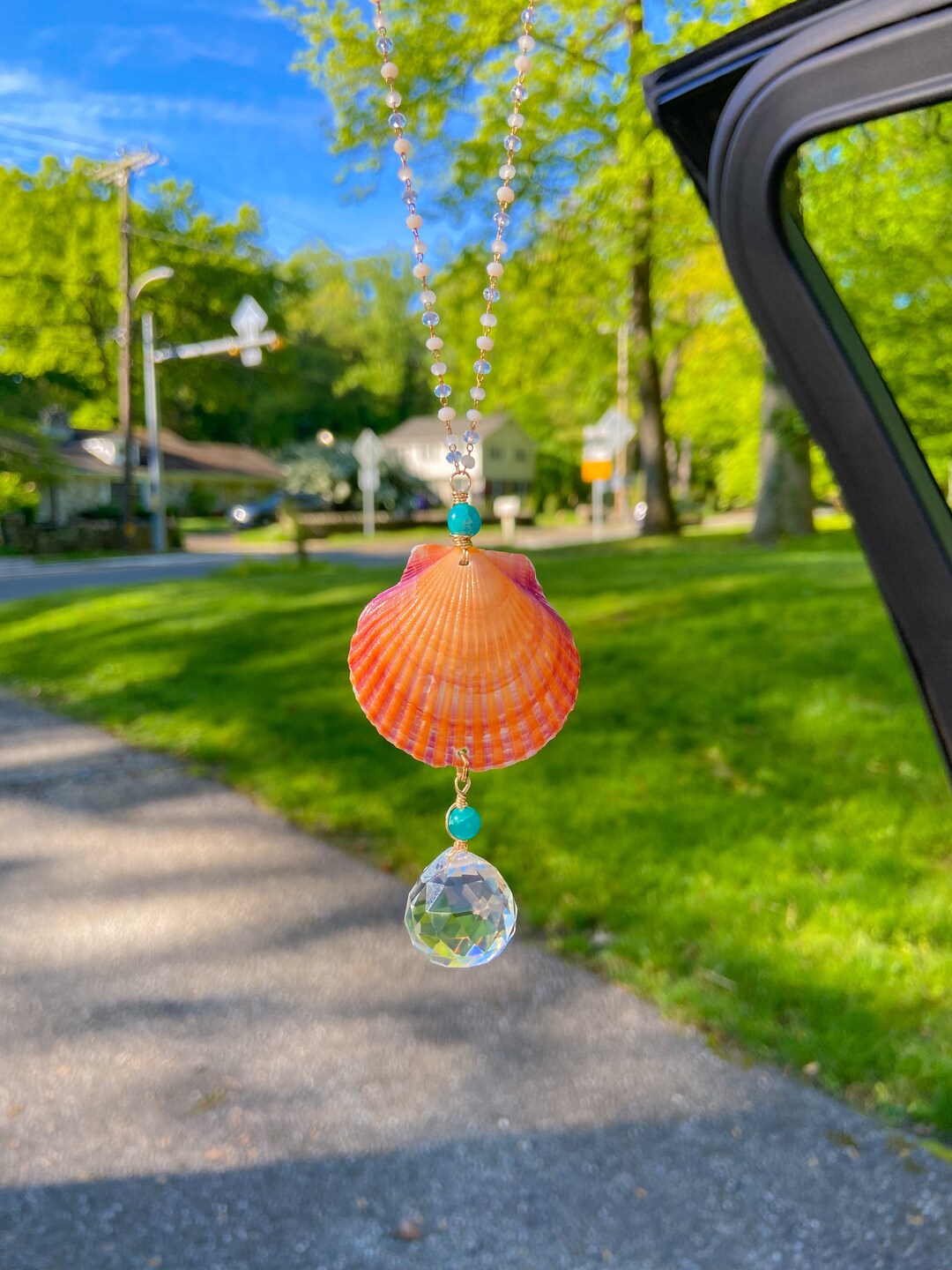 Seashell Suncatcher Crystal Car Charm Jeep Accessories, Boho Car