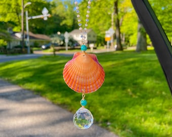 Seashell Suncatcher Crystal Car Charm Jeep Accessories, Boho Car Accessories for Rear View Mirror, Cute Car Accessories for Jeep Owners