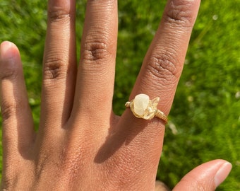 GOLD CITRINE RING | wire wrapped crystal ring | two-stone ring