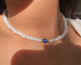 EVIL EYE NECKLACE Pearl Necklace Faux 