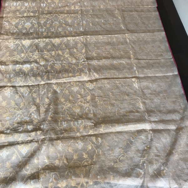 Silver-Gold Tissue saree with Silver Border