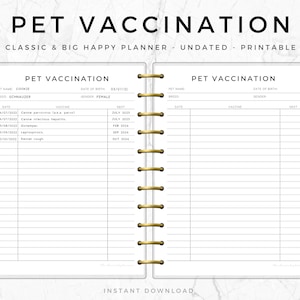 Vaccination History Pet, Happy Planner, Printable Dog Care, Pet Planner, Dog Mum Planner, Pet Tracker Printable, Dog Records Kit, HPP001