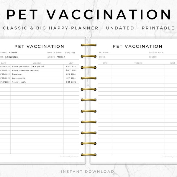 Vaccination History Pet, Happy Planner, Printable Dog Care, Pet Planner, Dog Mum Planner, Pet Tracker Printable, Dog Records Kit, HPP001