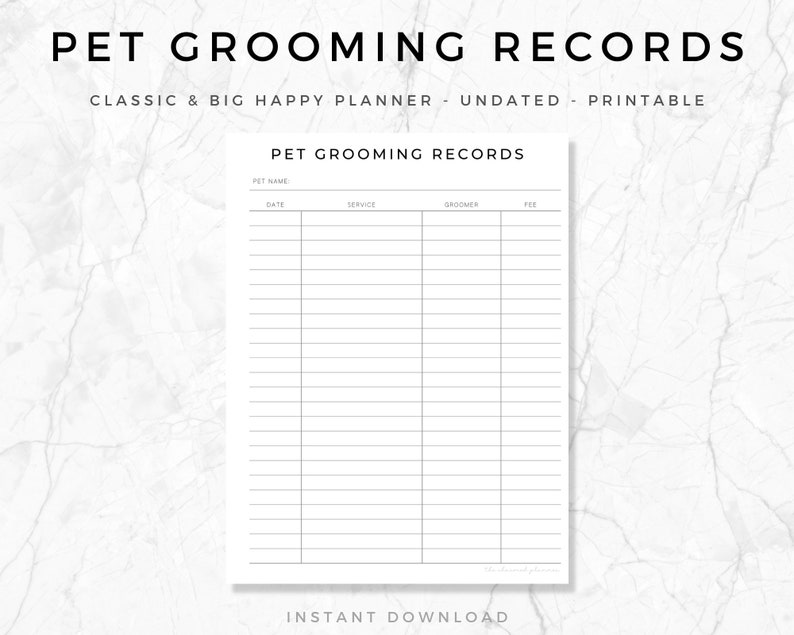 Grooming History Pet, Happy Planner, Printable Dog Care, Pet Planner ...