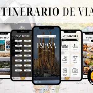 Plantilla de Itinerario de Viaje, Itinerario Móvil, Lista de Equipaje, Guía de Viaje, Itinerario Digital, Planificador de Vacaciones, Canva