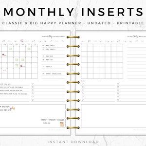Monthly Planner, Minimalist Inserts, Happy Planner, Goals, At a Glance, Monthly Organizer, Cute Planner, Refill, Recambio, HP, Big, HPB004