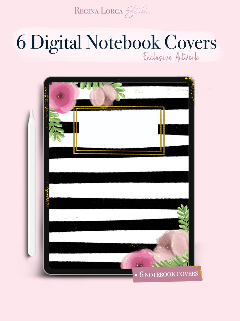 Black and White Notebook Covers 6 cute digital notebook | Etsy