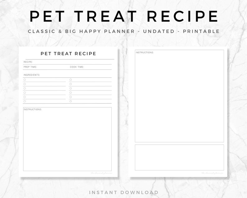 Pet Treat Recipe Planner, Happy Planner, Printable Dog Care, Pet Planner, Dog Mum Planner, Pet
