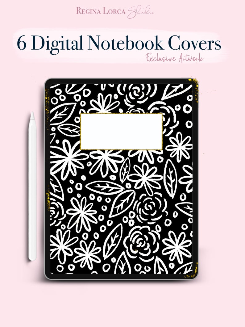 Black and White Notebook Covers 6 cute digital notebook | Etsy