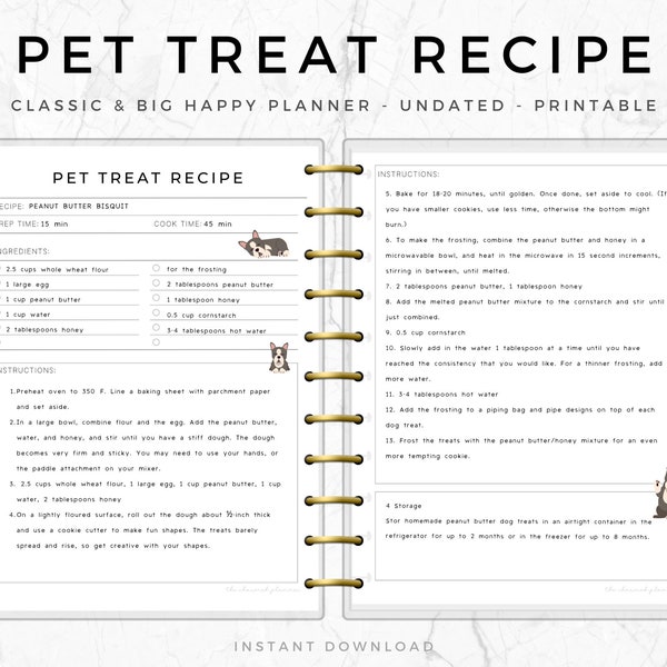 Pet Treat Recipe Planner, Happy Planner, Printable Dog Care, Pet Planner, Dog Mum Planner, Pet Tracker Printable, Dog Records Kit, HPP004