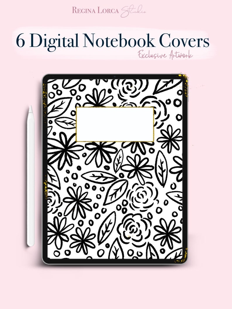Black and White Notebook Covers 6 cute digital notebook | Etsy
