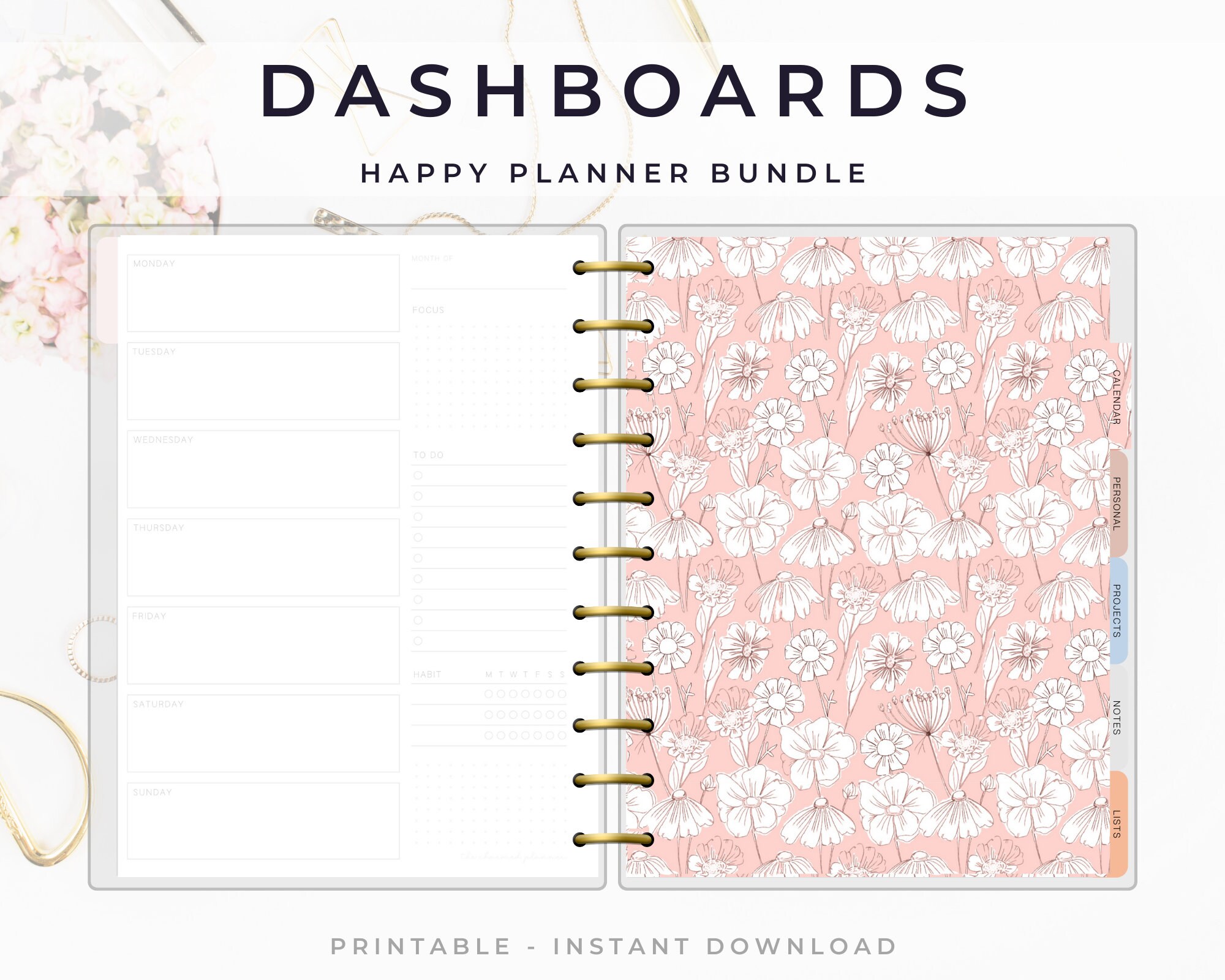 Happy Planner Dashboards, Planner Dividers, Cover Sheets, Printable for ...