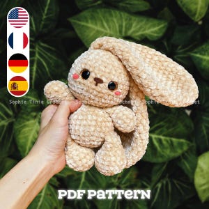 No-sew Easter Bunny Crochet Pattern, Long Ears Bunny, Floppy Ears Bunny, Amigurumi Bunny PDF Pattern, Rabbit Plushie Crochet Pattern