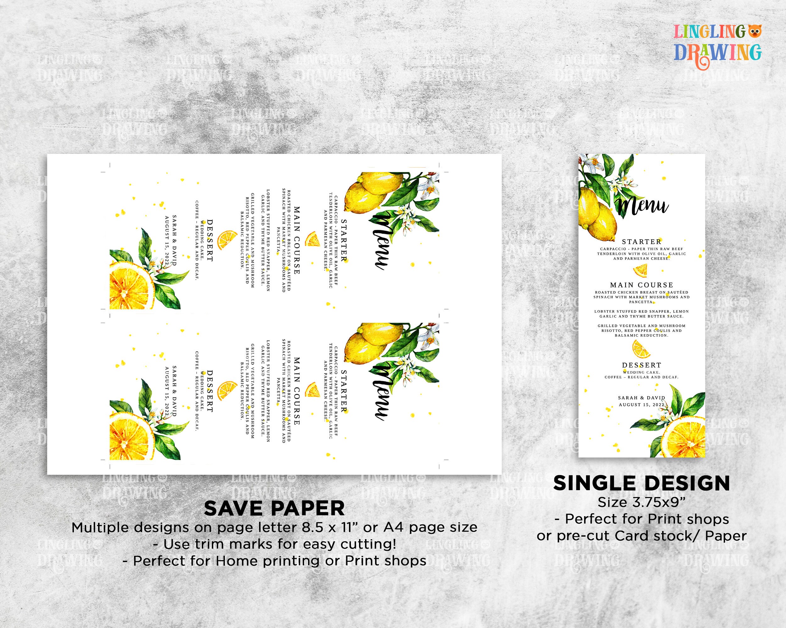 LEMON Editable Menu Template Citrus Menu Card Lemon Menu Etsy