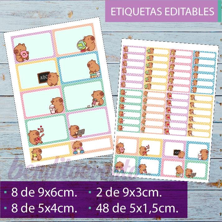 Kit Imprimible CAPYBARA escolar Carpincho etiquetas school Labels ...