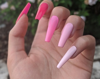 photo Neon Pink Acrylic Nails With Glitter neon pink nails etsy