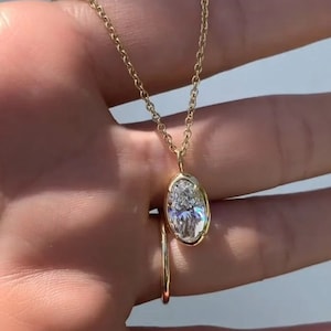 Classic Solitaire Pendant Necklace, Bezel Set Oval Cut CZ Stone Necklace, Engagement Wedding Gift Necklace, Proposal Gift For Girlfriend