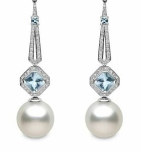 925 Silver Pearl Earring, Halo Aqua Diamond Earring, Drop Dangle Long Earring, Pearl Dangle Earring, Wedding Unique Earring, Fine Jewelry