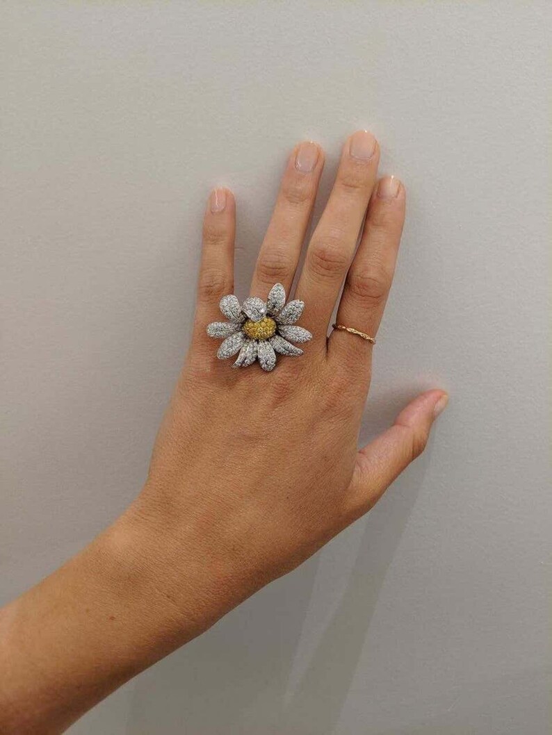 Daisy Flower Ring Pave Diamond Ring Cocktail Party Etsy