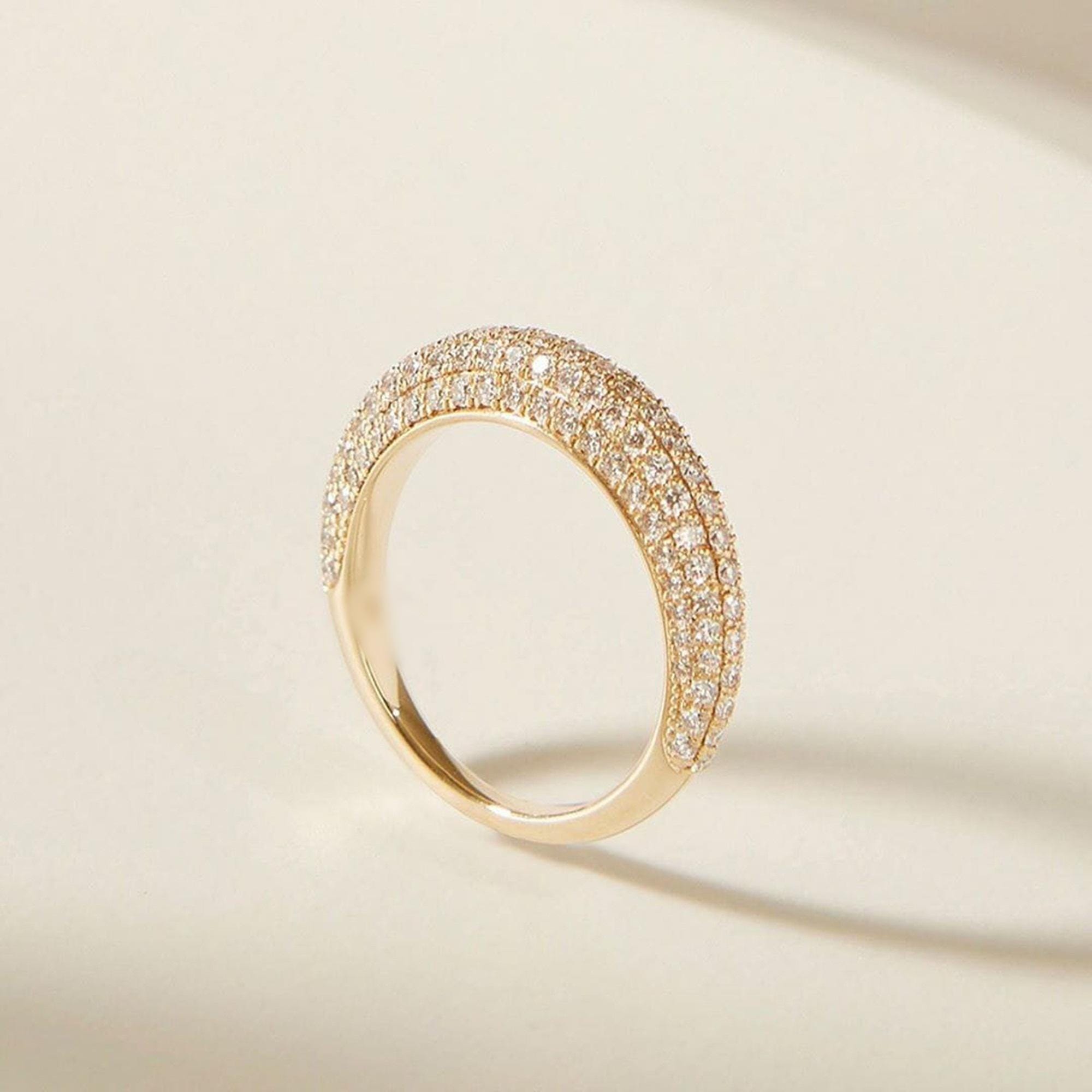 Half Eternity Dome Band Ring, Pave Set Round CZ Stone Band