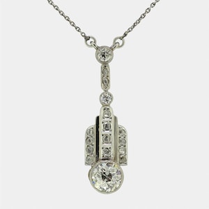 Antique Art Deco Pendant Necklace, Women&#39;s Vintage Style Wedding Necklace, Old European Cut Diamond Necklace, Edwardian With Chain Pendant