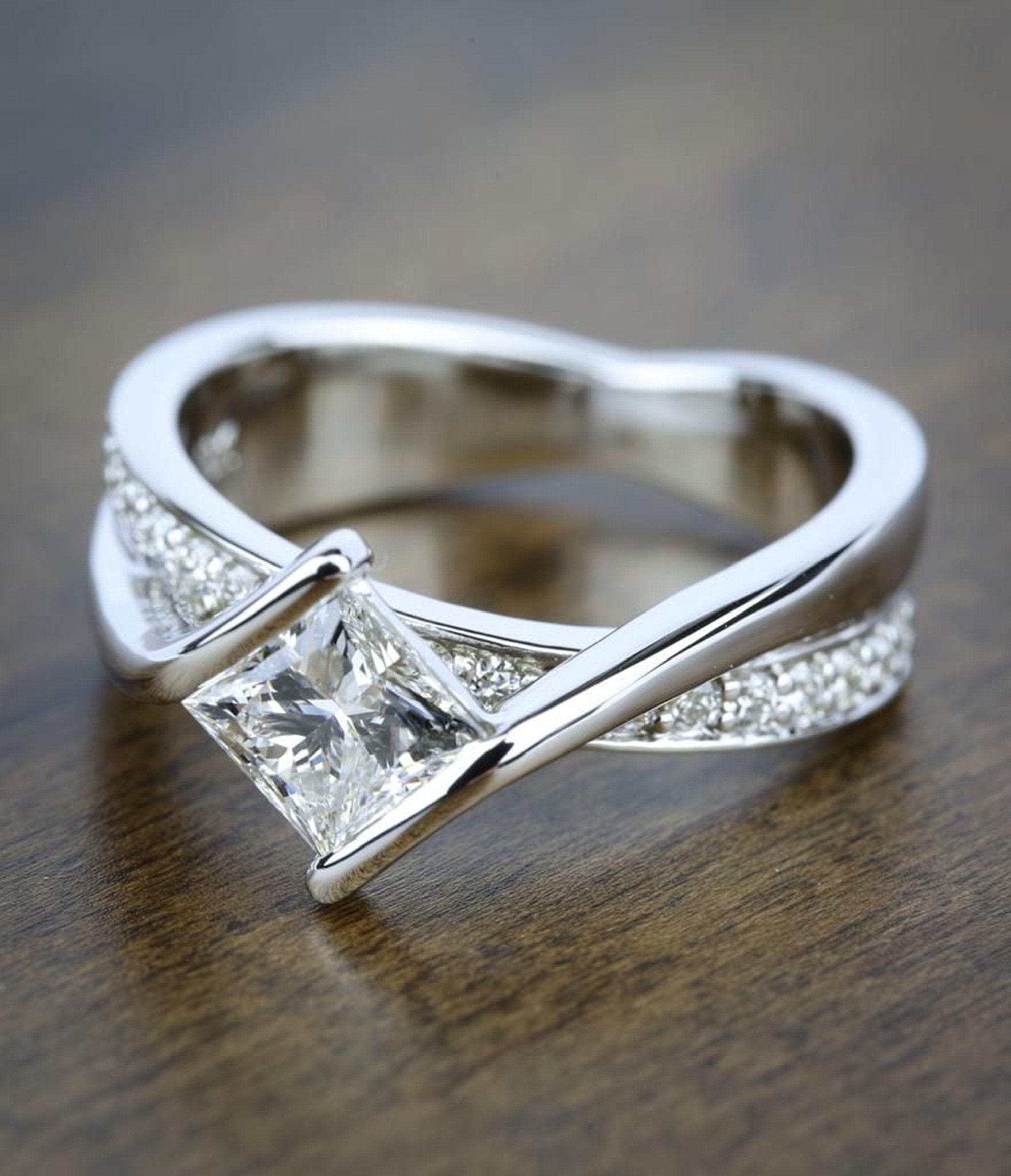 Jewelry Masters : .76 Carat Solitaire Princess Cut Diamond Tension Ring  [1313-BW] - $2995.00 (6000.00)