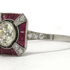 Ruby Baguette With Old European Cut Diamond Ring, Vintage Diamond Ring ...