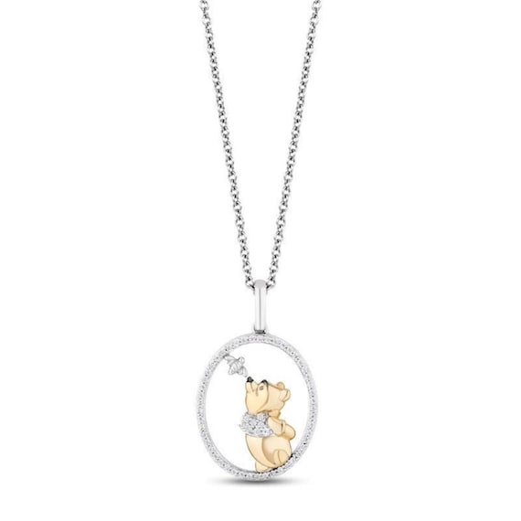 14K Gold Winnie The Pooh Honey Bee Pendant, Round CZ Stone Necklace, Two  Tone Kid's Wear Necklace, Baptism Gift, Pooh Bear Cartoon Necklace