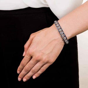 Vintage Style Sapphire Bracelet, Art Deco Tennis Bracelet, C.1925&#39;s Mid-Century Bracelet, Blue Baguette & Old European Cut CZ Stone Bracelet