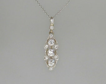 Milgrain Art Deco Pendant, Old European Cut CZ Stone Pendant Necklace, Vintage Style Wedding Necklace, Three Stone Pendant Necklace For Her