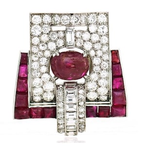Art Deco Cabochon Ruby Clip Brooch, Gemstone 925 Silver Brooch, Multi Shape CZ Stone Edwardian Brooch, Belle Epoque Jewelry, Unisex Brooch