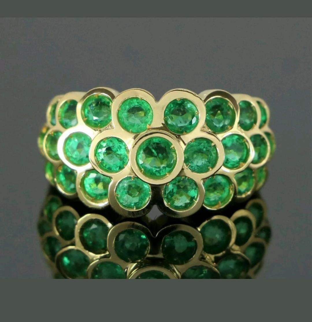 Eyecatching Green Stone Bezel Set Ring Wedding Band Half Etsy