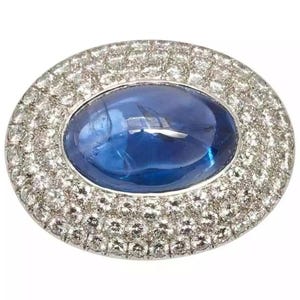 Sapphire Cabochon Brooch, 925 Silver Gemstone Brooch, Geometric Shape Brooch For Men-Women, Party Wear Brooch, Anniversary Gift For Her-Him