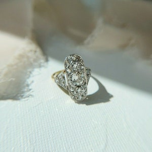 Anillo de cena Art Déco antiguo, anillo eduardiano con circonita cúbica de corte europeo antiguo, anillo de compromiso de inspiración vintage, anillo de bodas para mujer, regalo de cumpleaños