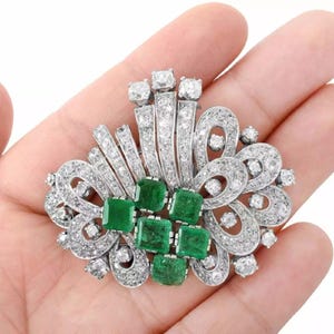 Green Accher & Round Cut CZ Stone Brooch, Edwardian Wedding Brooch For Her, Women&#39;s Gemstone Brooch, Party Wear Brooch, 925 Silver Brooch
