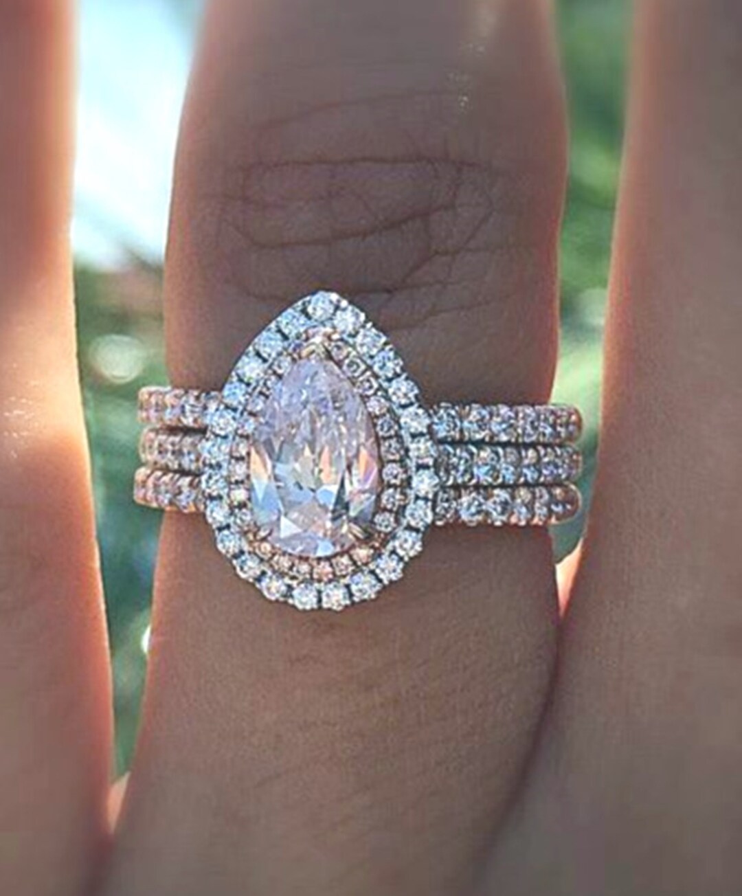 Preety Light Pink Pear Cut Diamond Ring Set Stackable - Etsy