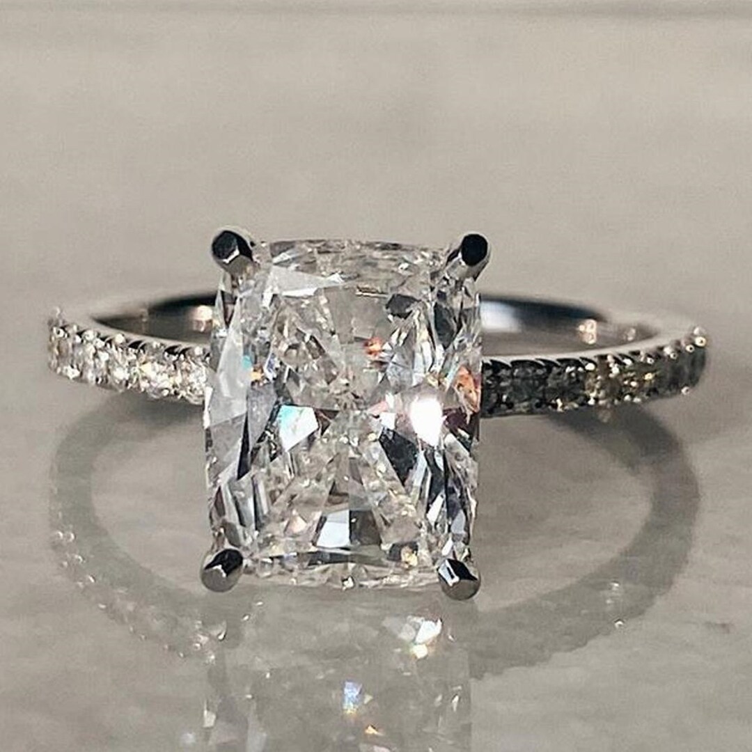 Colorless Radiant Cut CZ Diamond Ring Engagement Ring - Etsy
