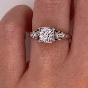 0.69CT Old European Cut CZ Diamond Ring, Solitaire Accents Vintage Ring, Art Deco Minimalist Ring, Mid-Century Ring For Her, Promise Ring