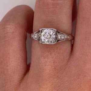 0.7TCW Old European Cut Moissanite Diamond Ring, Vintage Inspire Engagement Ring, Art Deco Minimalist Ring, Mid-Century Ring For Her