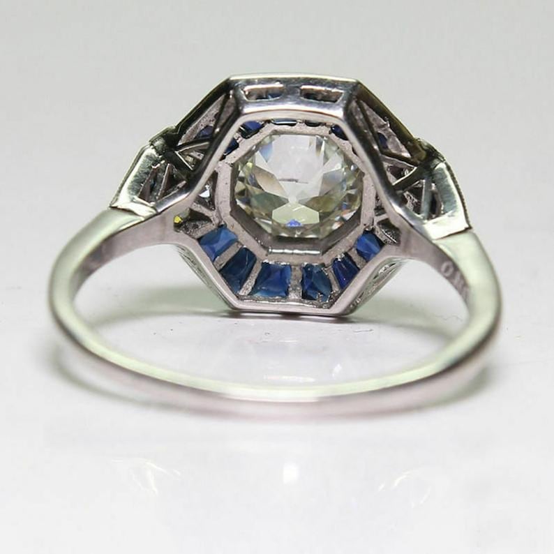 Center Old European With Sapphire Baguette Diamond Ring - Etsy