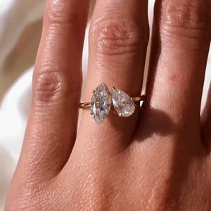 Marquise & Pear CZ Stone Wedding Ring, Two Stone Engagement Ring, Toi Et Moi Ring For Her, Anniversary Gift Ring, 14K Gold Proposal Ring