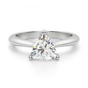 Solitaire Engagement Ring, 8MM Trillion Cut CZ Stone Wedding Ring, White Gold Proposal Ring, Daily Wear Ring For Women, Women&#39;s Classic Ring