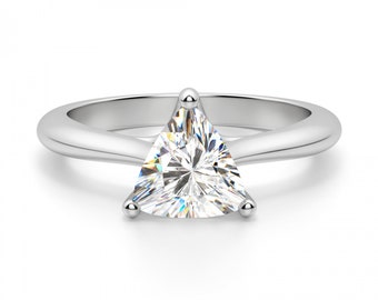 Solitaire Engagement Ring, 8MM Trillion Cut CZ Stone Wedding Ring, White Gold Proposal Ring, Daily Wear Ring For Women, Women&#39;s Classic Ring