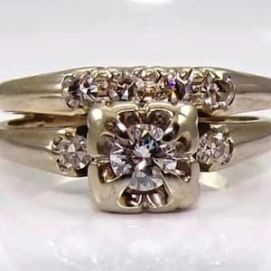 Circa 1890&#39;s Vintage Style Wedding Bridal Ring Set, Round Cut CZ Stone Art Deco Ring Set, Women&#39;s Stackable Ring Set, Engagement Ring Set