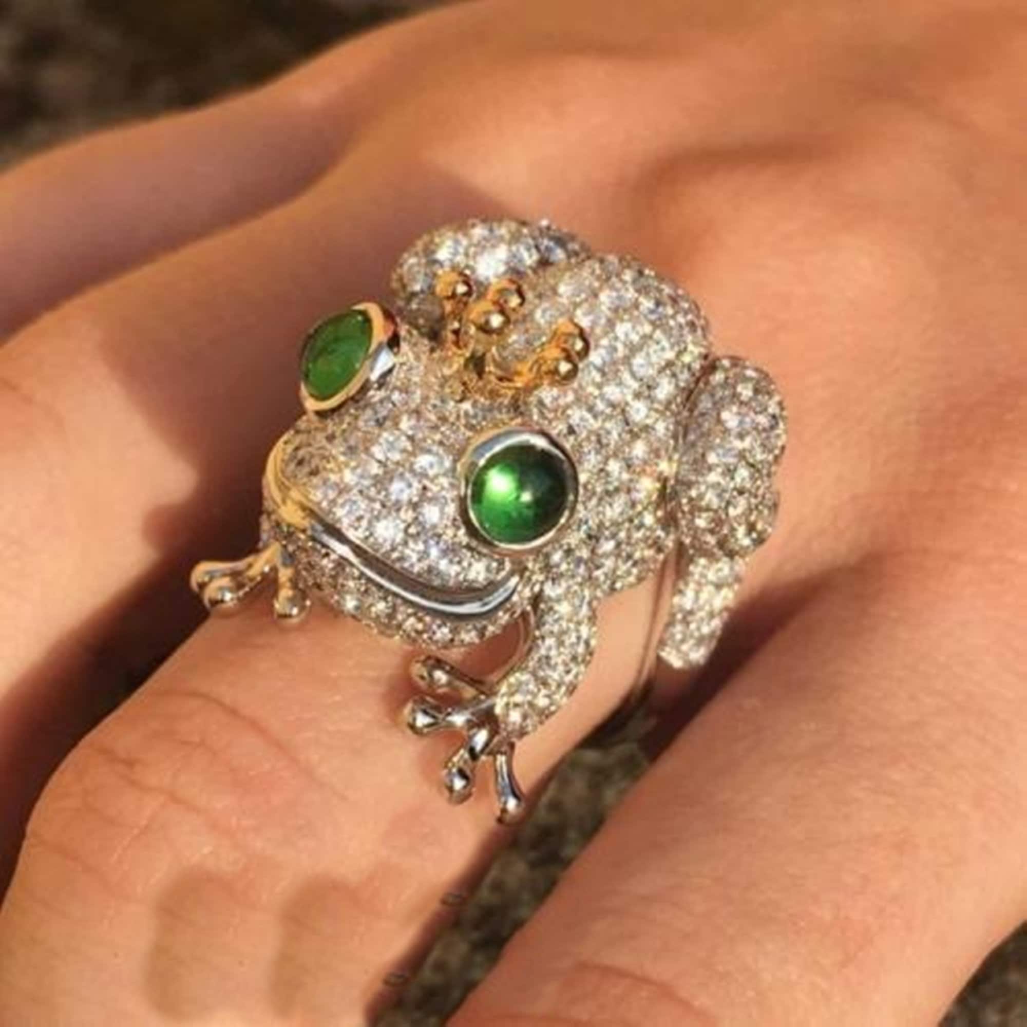 Large Frog Style Diamond Ring Animal Inspired Diamond Ring Frog Cocktail Ring for Women Wedding Ring Handmade Jewelry Antique Ring