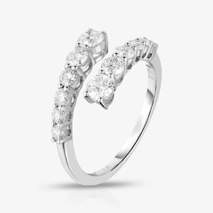 1.10TCW Round Cut CZ Stone Ring, Bypass Shank Ring, Finger Wrap Ring, Daily Wear Minimalist Ring, Wedding & Engagement Ring, Open Shank Ring
