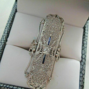 Circa 1930&#39;s Art Deco Dinner Ring, Round With Sapphire Baguette Cut CZ Stone Wedding Ring, Antique Migrain Filigree Ring, Party Wear Ring