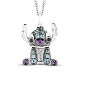 Lilo And Stitch Pendant Necklace, Cartoon Inspired Pendant, Unisex Pendant, Multi Color Stone Necklace, Kid&#39;s Wear Pendant, Birthday Gift