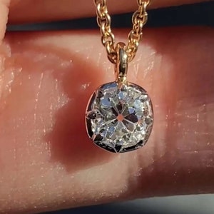 Old Mine Cut CZ Stone Solitaire Necklace, Woman's Minimalist Pendant Necklace, Daily Wear Classic Necklace, Birthday Gift Necklace For Her